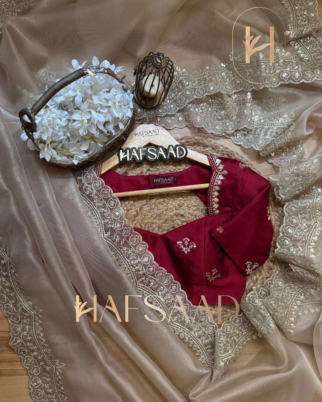 Luxurious Ivory Organza Dupatta with Heavy Golden Sequin & Zari Cutwork Border – Perfect for Weddings & Festive Layering - Image 4
